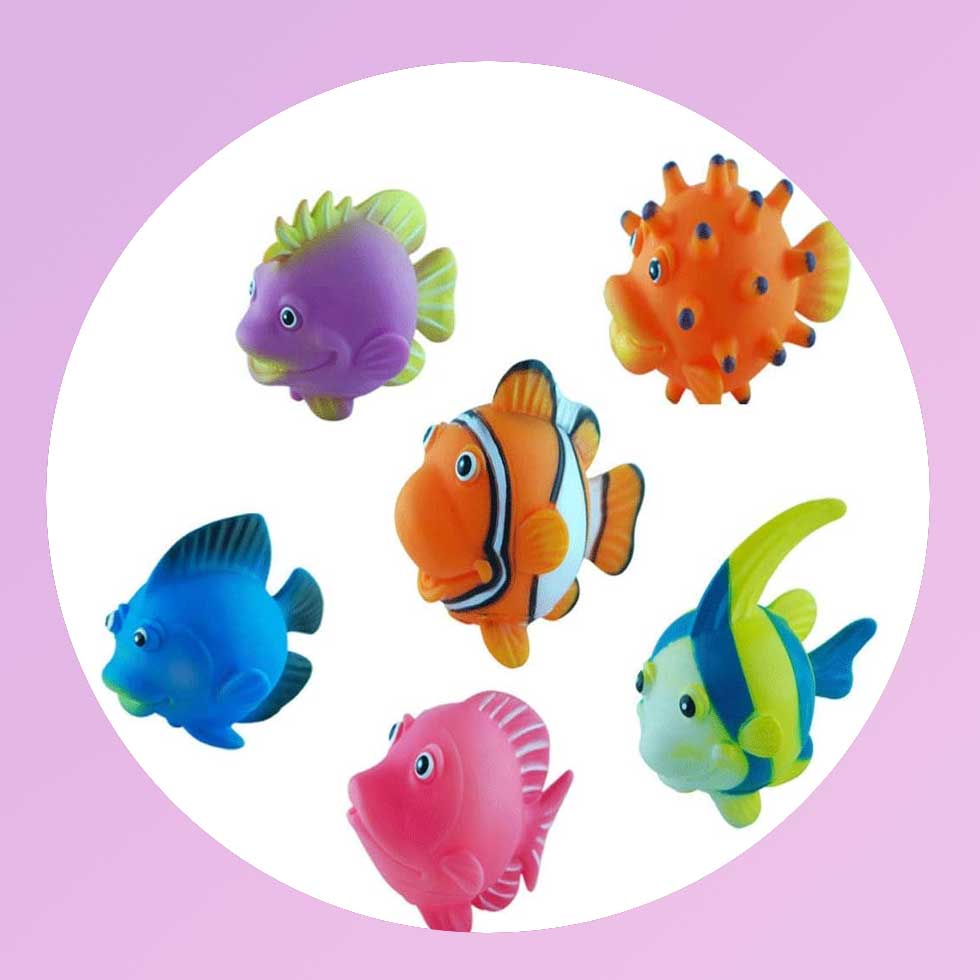 BOHS Rubber Squirting Fish Cute Floating Cartoon Soft Baby Bath Play Water Marine Animals Toys