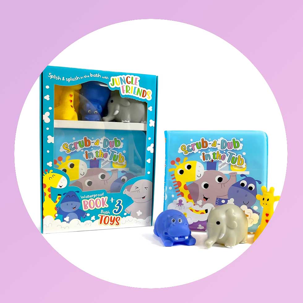 Little Hippo Books Scrub-A-Dub in the Tub - Children's Waterproof Bath Book and Toy Set