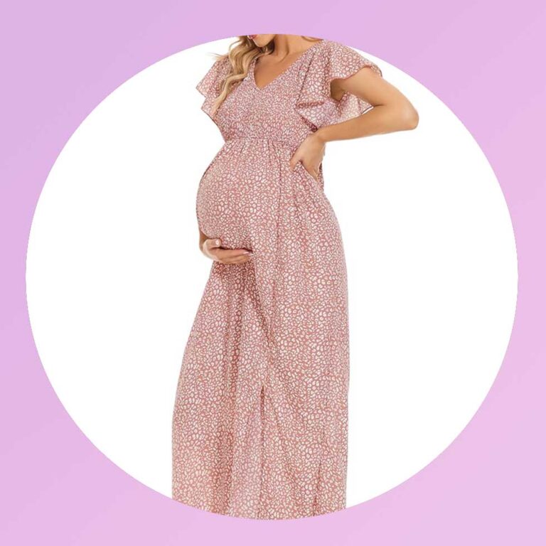 Guruixu V Neck Floral Maternity Dress