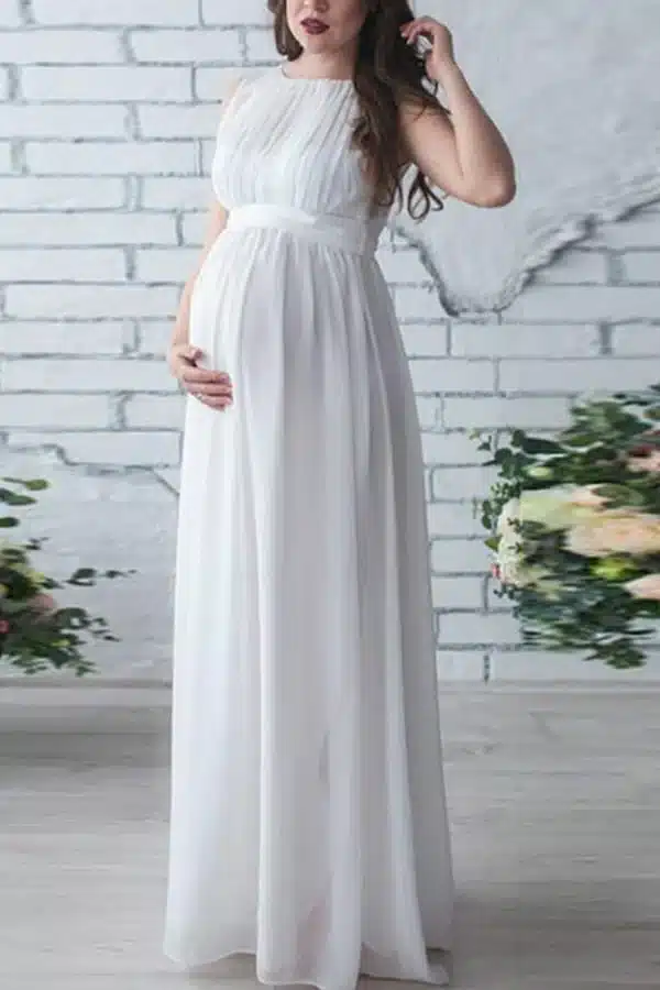 Solid Chiffon Sleeveless Maternity Dress