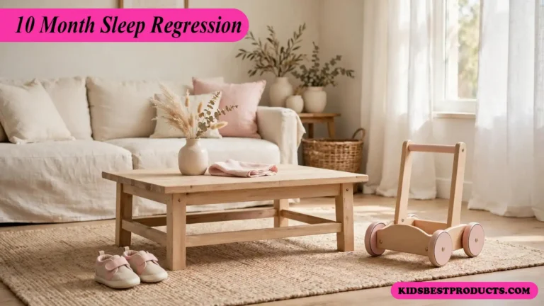 First walker shoes and a push walker toy beside a coffee table