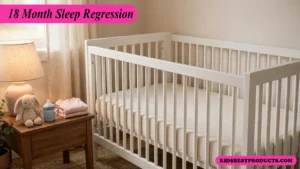 Toddler bedtime routine items on a nightstand beside a crib