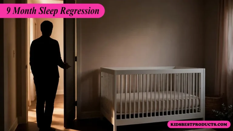 Parent saying goodnight from the doorway of a dim nursery