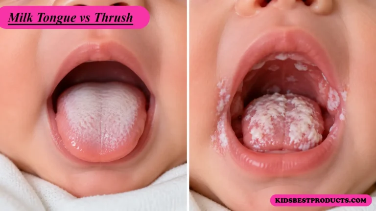 Milk tongue vs thrush in a baby, white coating on the tongue only compared with white patches across the mouth