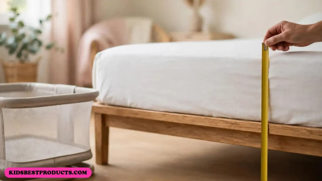 Measuring the height from the floor to the top of the mattress before choosing a bedside bassinet