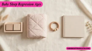 Flat lay of baby sleep items showing different sleep regression ages