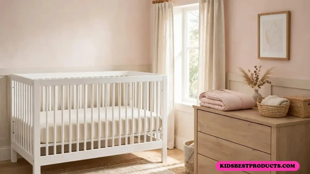Bare crib with a fitted sheet and a sleep sack, the safe setup once babies sleep on their stomach